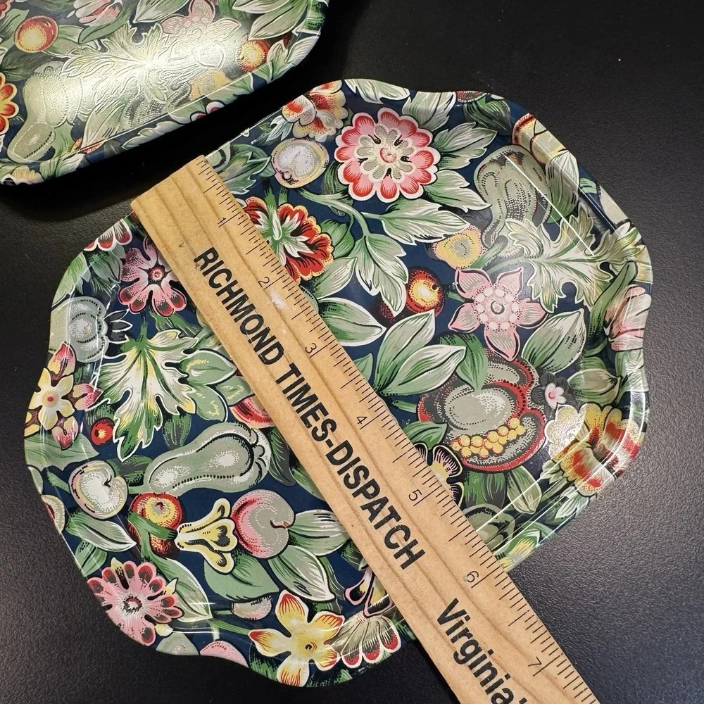 Lot of 2‎ ELITE Metal Decorative Snack Vanity Trays Made in England Floral